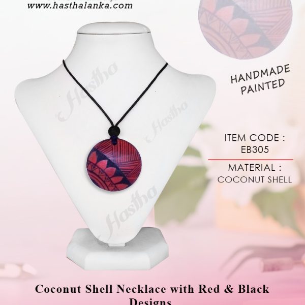 sri_lankan_handmade_painted_coconut_shell_necklace_red_black_designs